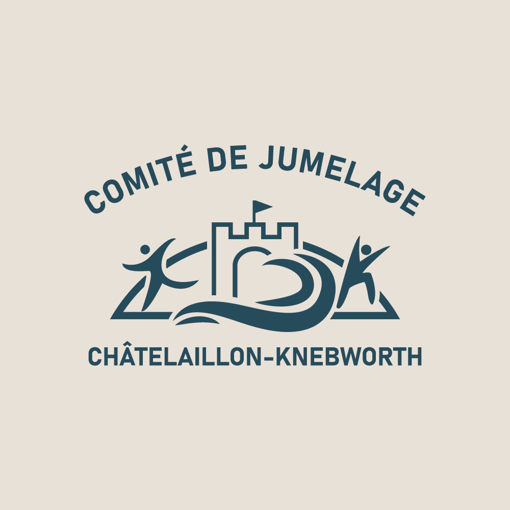 Identité visuelle et supports print pour association, logo, projet Comité de Jumelage Châtelaillon-Knebworth