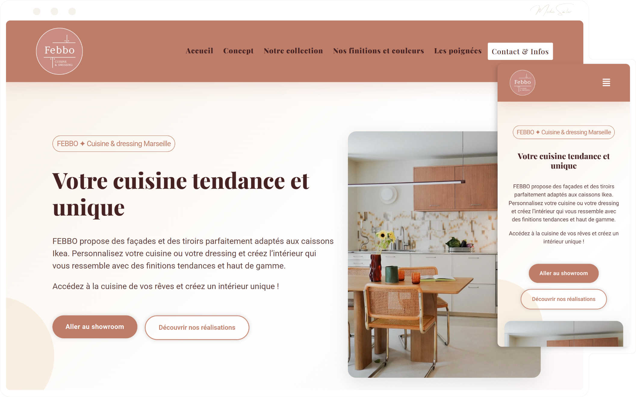 Site vitrine pour cuisiniste à Marseille, mockup desktop et mobile, projet Febbo