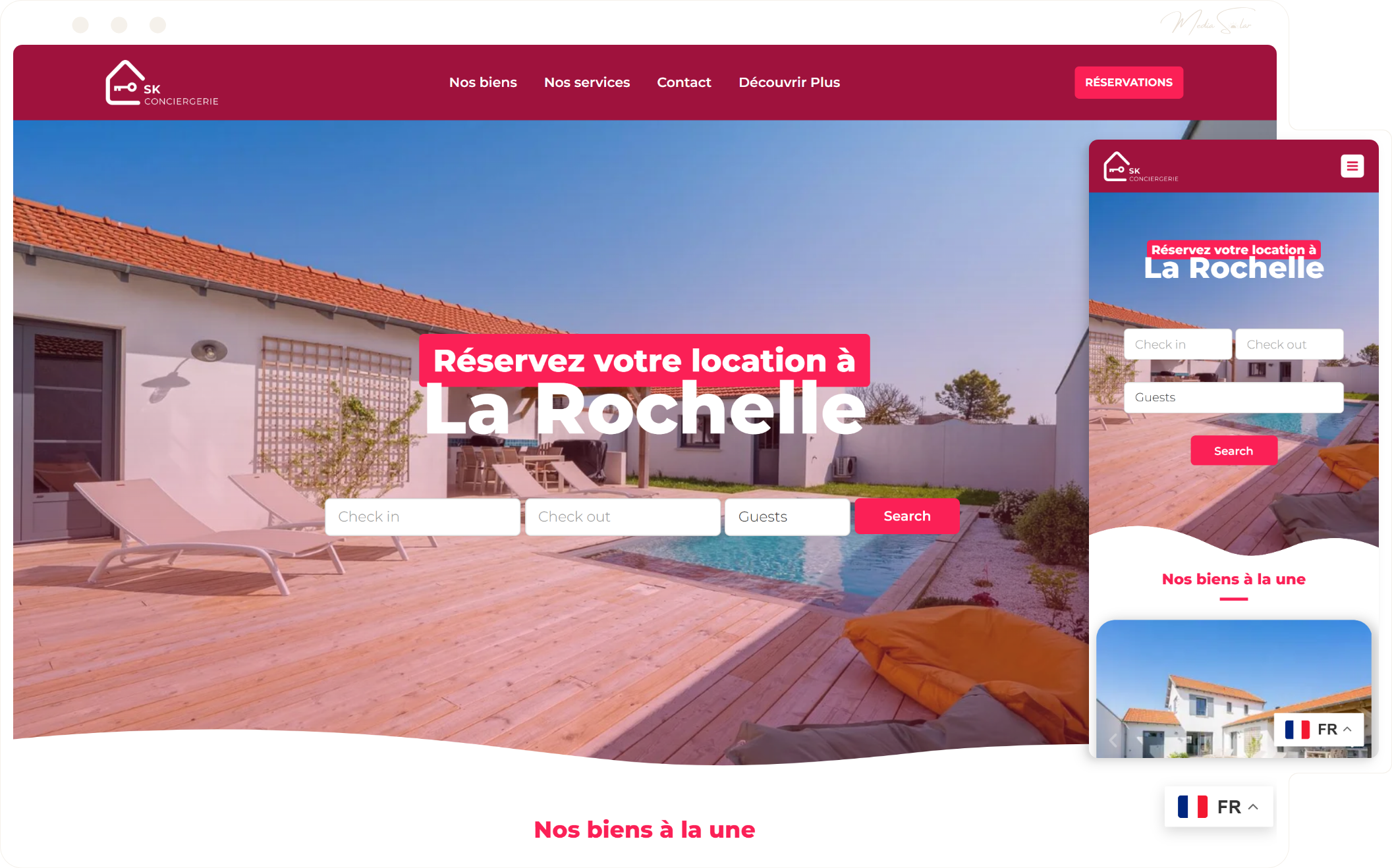 Site vitrine et identité pour conciergerie à La Rochelle, mockup desktop et mobile, projet SK Conciergerie